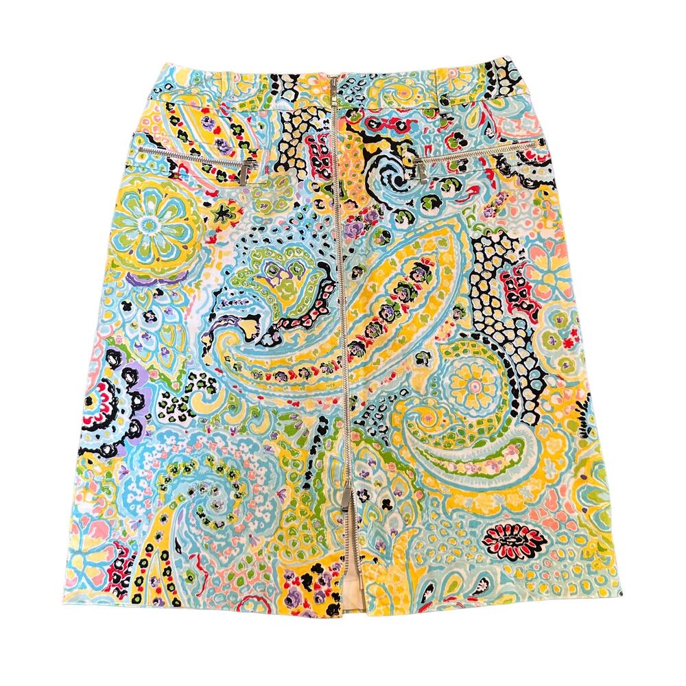 Carlisle Womens bright multicolor pattern pencil skirt w zippers Size US 8